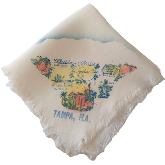 Vintage Accessories Vtg Silktampa Fl Handkerchief Souvenir Hankie